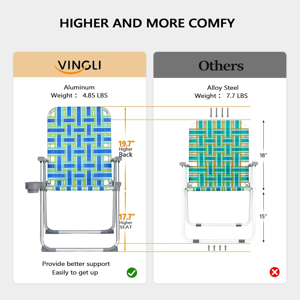 VINGLI Aluminum Patio Lawn Chairs Folding Set of 2 with Detachable Cup Holder...