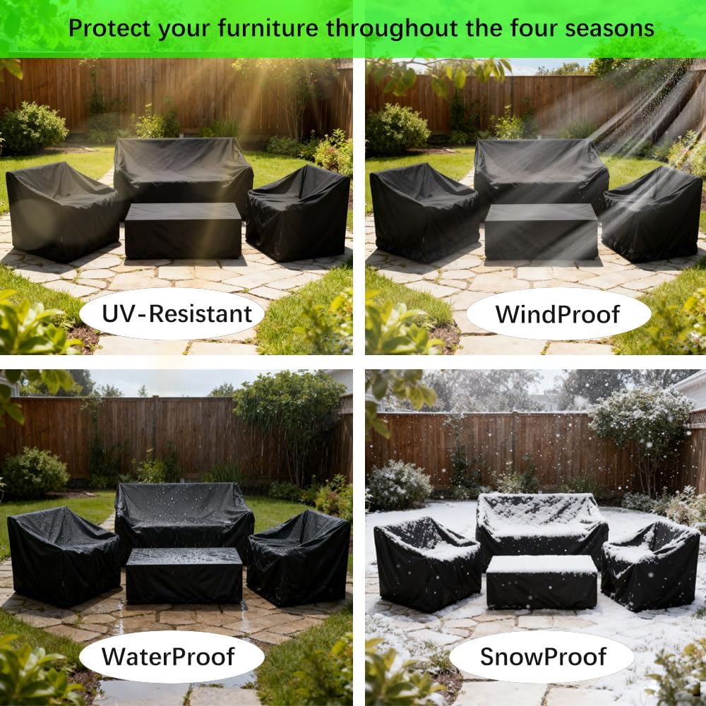 420D Patio Furniture Covers 4 Piece Set, Waterproof & UV Resistant Outdoo...