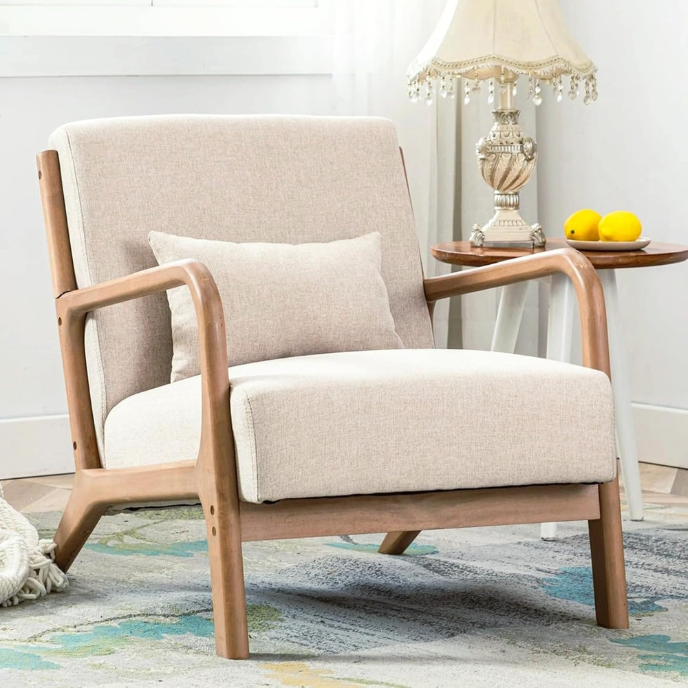 ANJ Mid Century Modern Accent Chair, Comfy Fabric Living Room Chairs with Sol...