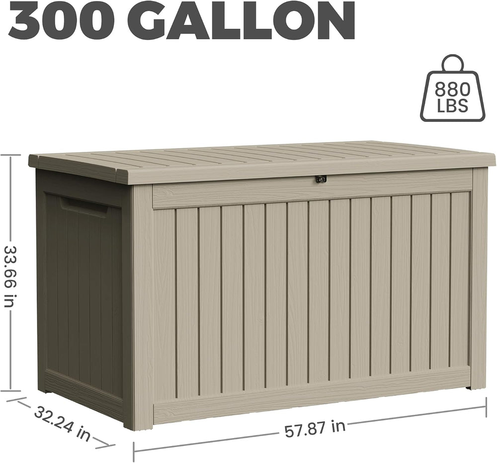 300 Gallon Resin Deck Box Waterproof Outdoor Storage Box for Patio Furniture ...