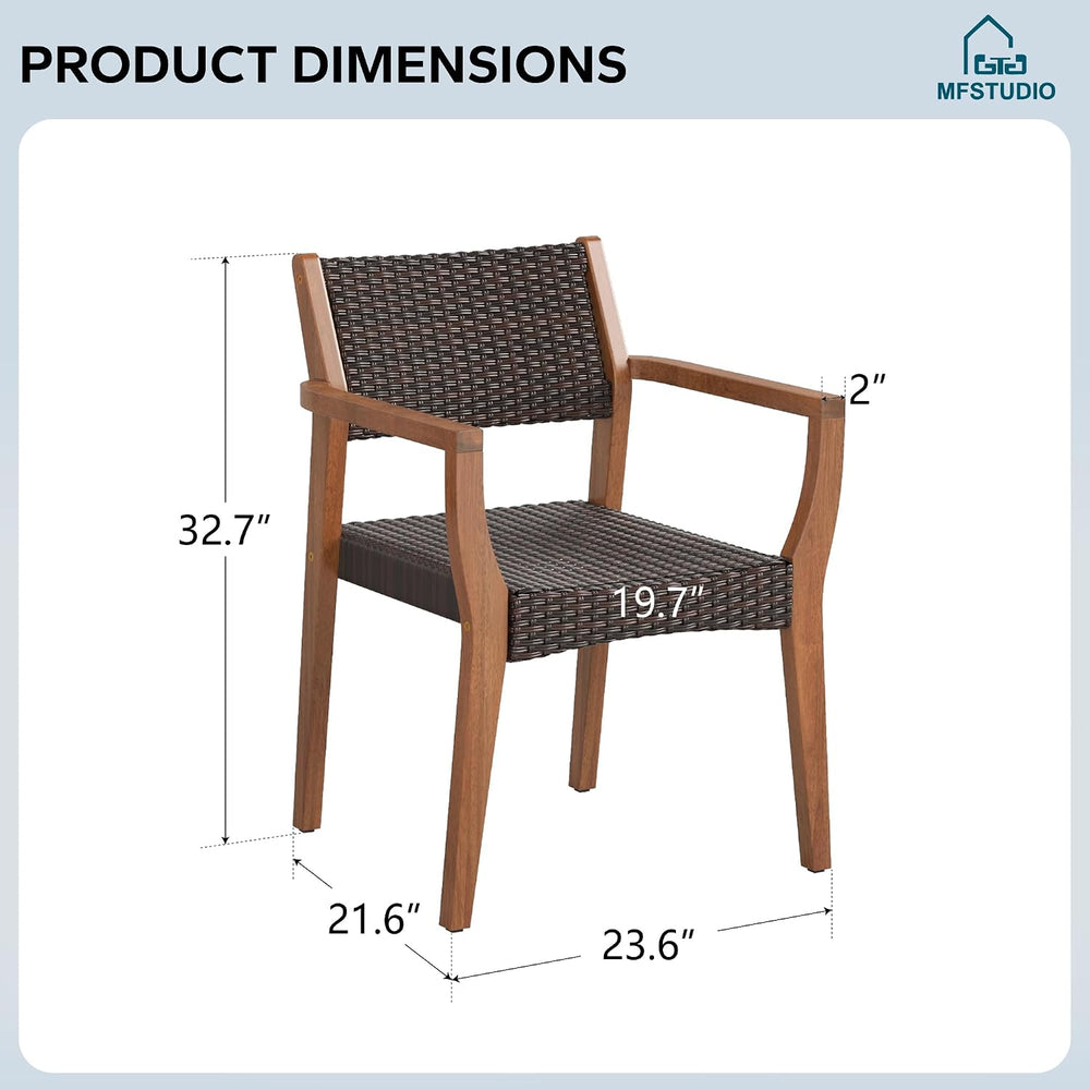 MFSTUDIO Patio Acacia Wood Dining Chairs w/Wicker Seat & Back, 2 PCS