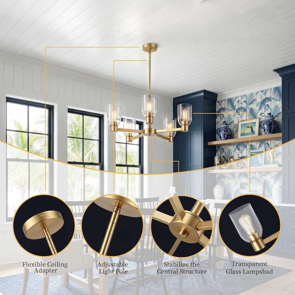 Chandelier for Dining Room Kitchen Island, Modern Farmhouse Ceiling Pendant L...