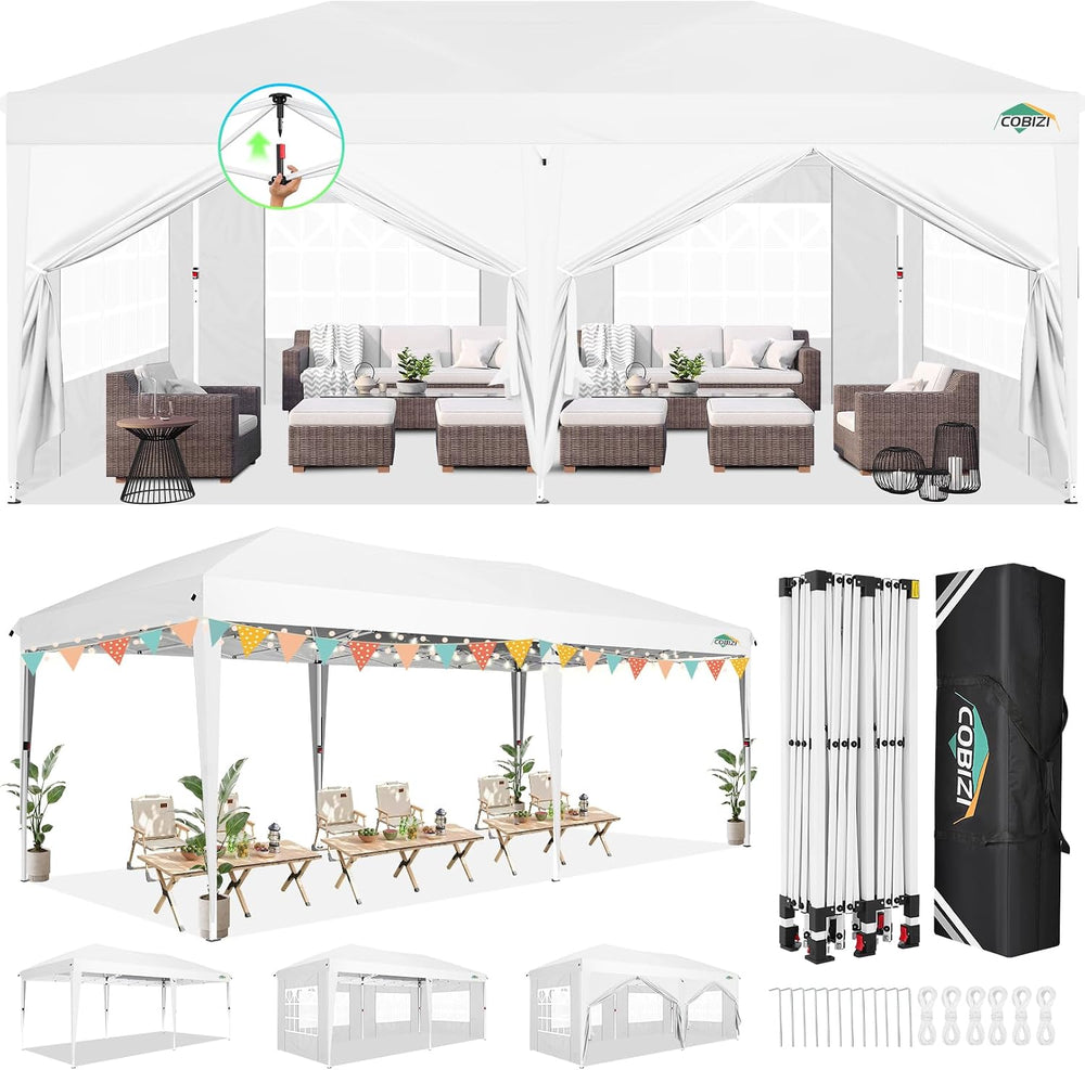 COBIZI 10x20 FT Pop up Canopy Tent with Sidewalls, Party Tents for Parties, C...