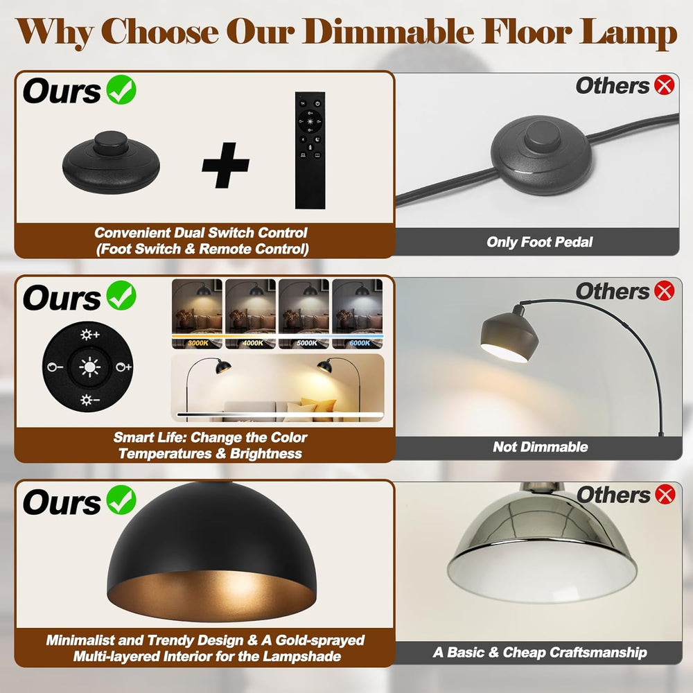 【Upgraded】Black Arc Floor Lamps for Living Room - Dimmable Arched Floor Lamp ...