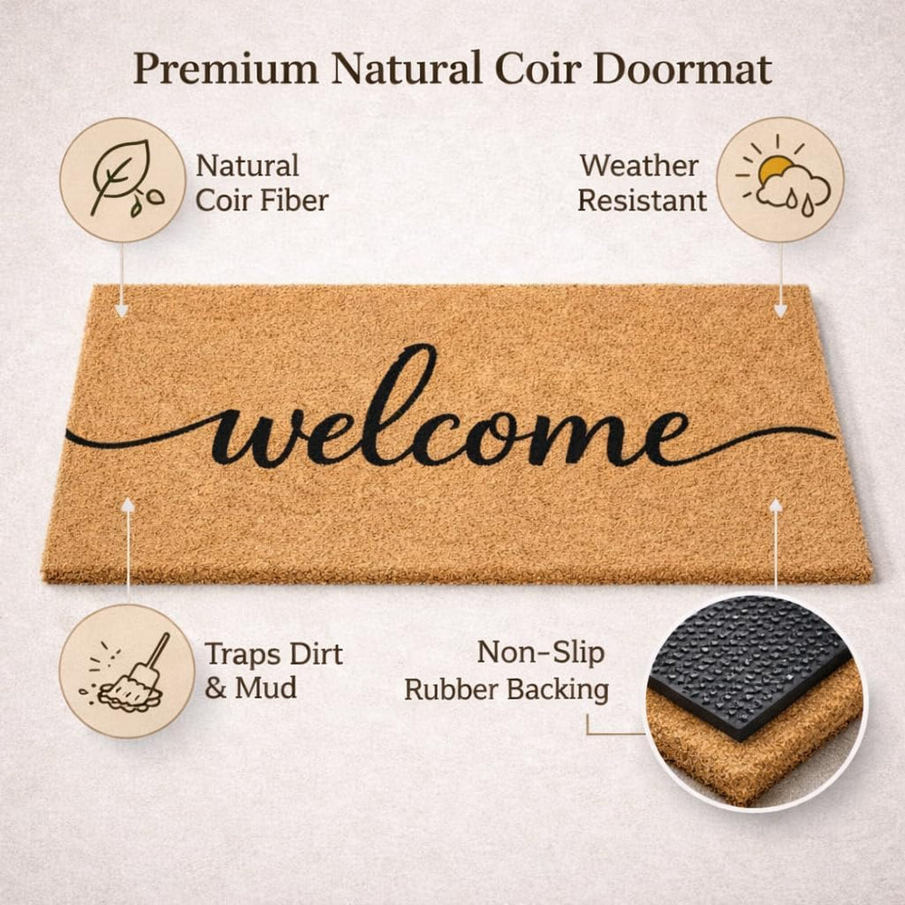 Casafoyer Natural Coir Front Door Mat 30 x 17 in, Non-Slip Indoor Outdoor Wel...