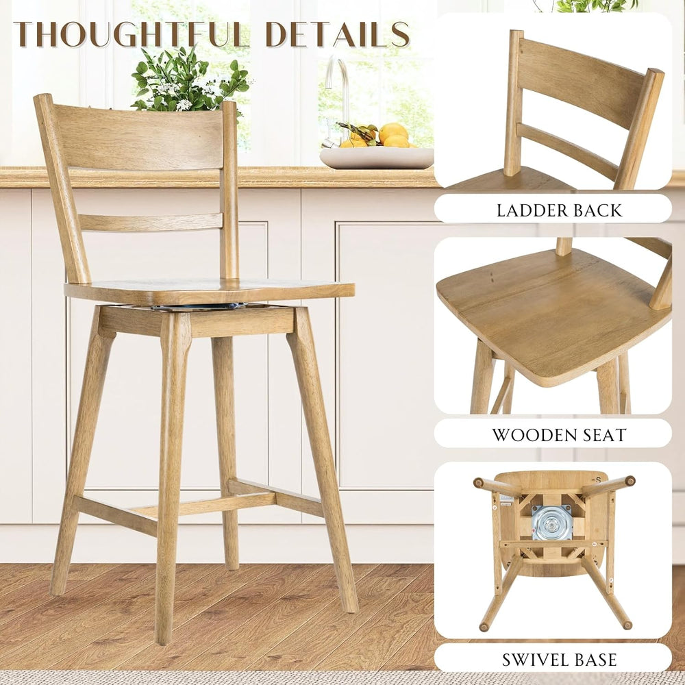 Ya-Home Swivel Counter Stools Set of 2, 24.5" Solid Wood Bar Stools with...