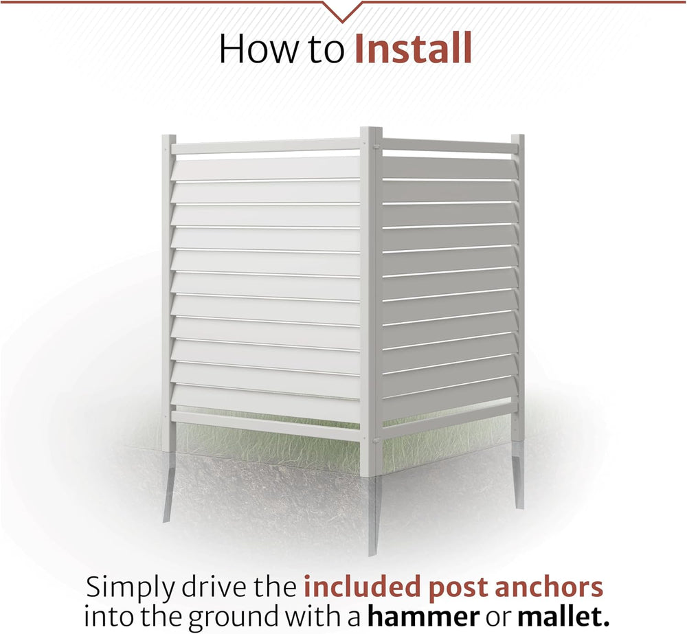 Enclo Waverly Privacy Screen, White Vinyl DIY No Dig Kit