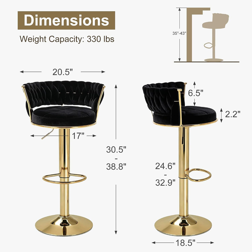 VECELO Bar Stools Set of 4, Modern-Contemporary Velvet Woven Counter Height S...