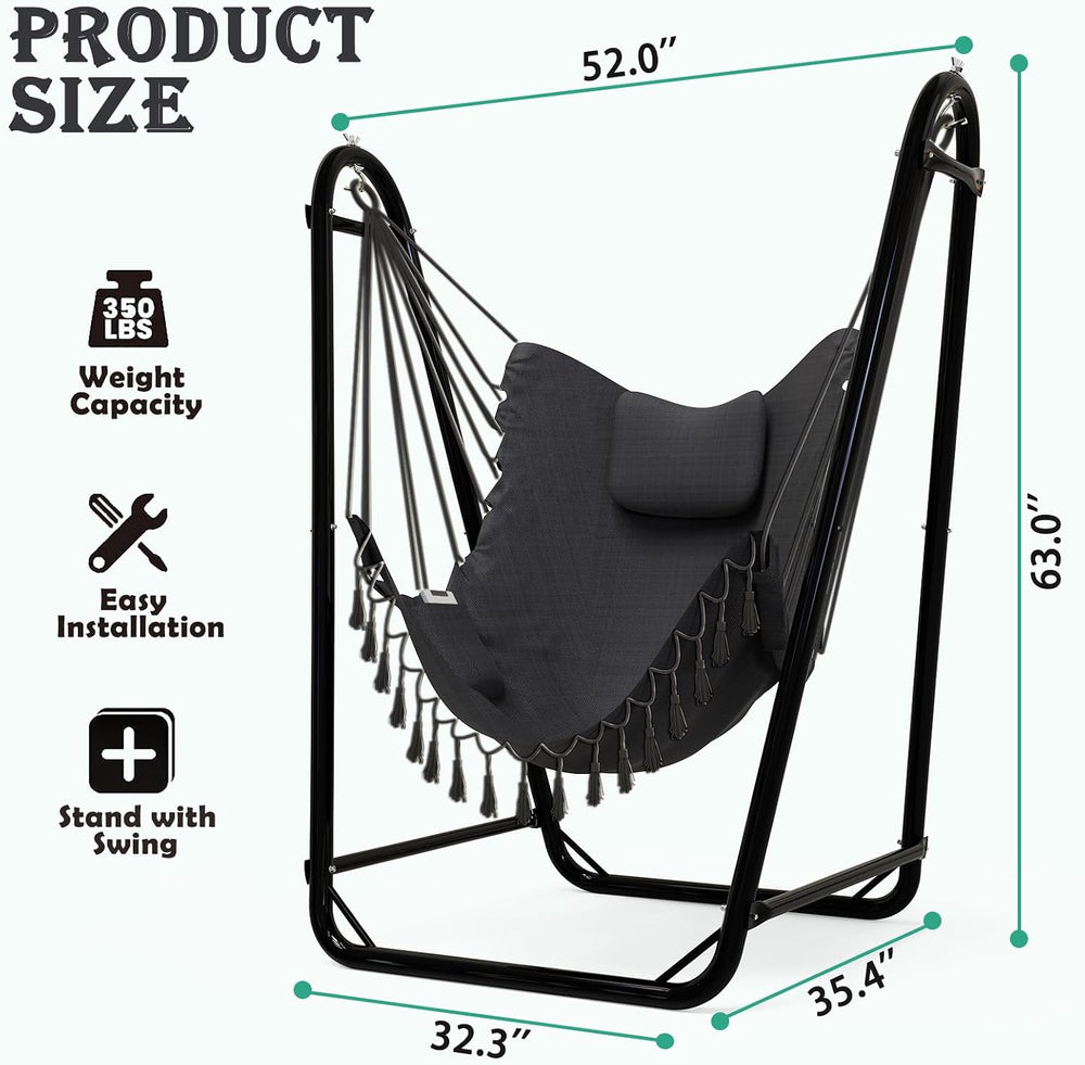 Unique U-Shaped Hammock Chair with Stand,Sturdy & Rust-Resistant,Free Gra...