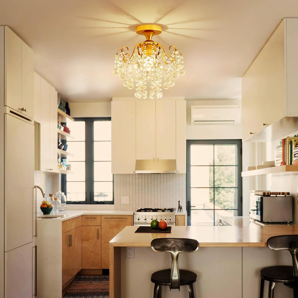 WUZUPS Crystal Chandelier Flushmount Ceiling Light Modern Lighting Fixture fo...