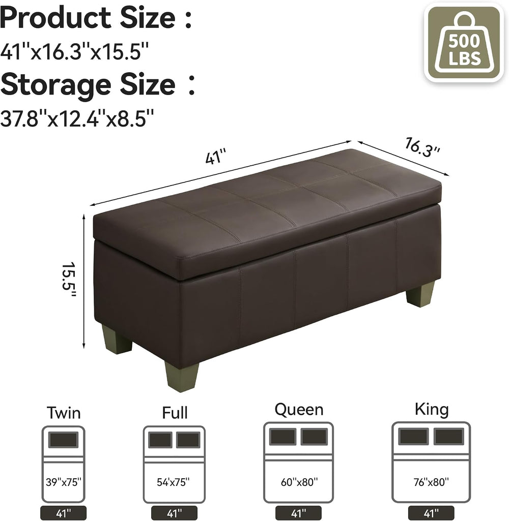 WUTUTUEE 41" Faux Leather Storage Ottoman, Stitch Tufted Rectangle Uphol...