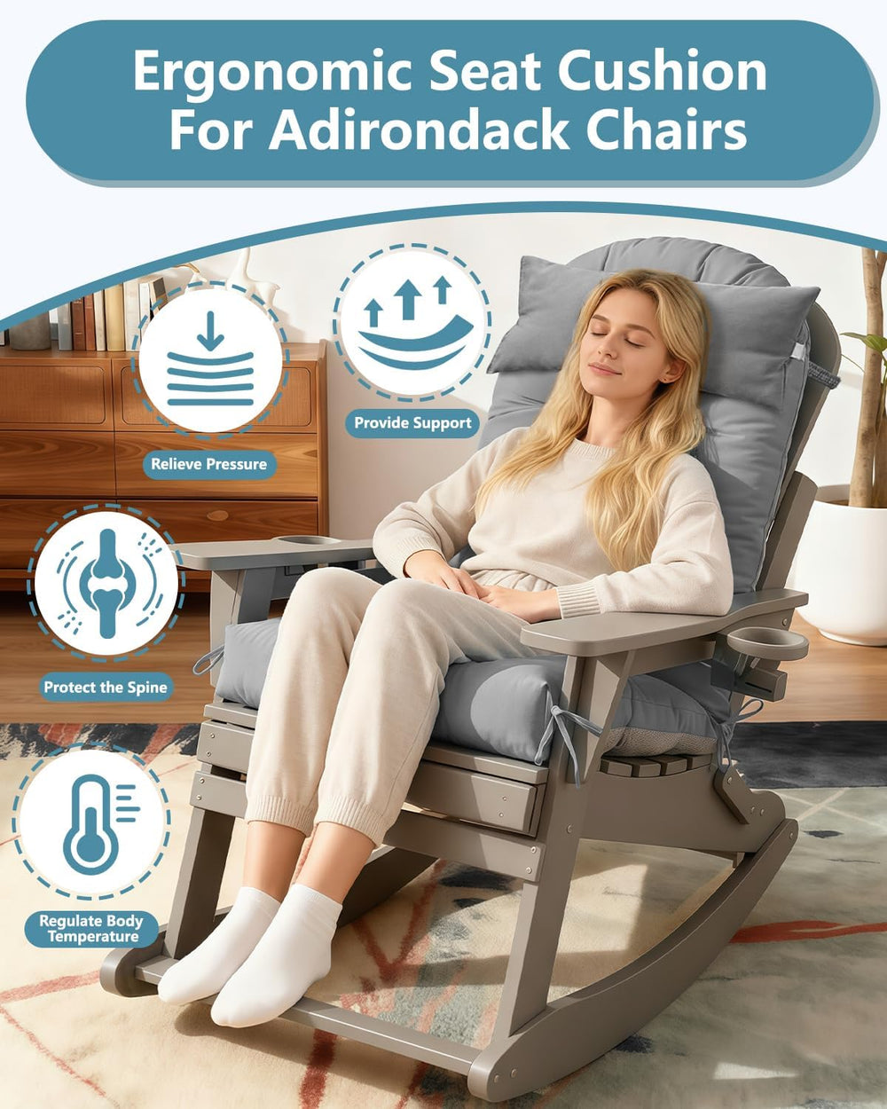 NAVINE Adirondack Chair Cushions Set of 2 with Headrest, Grey