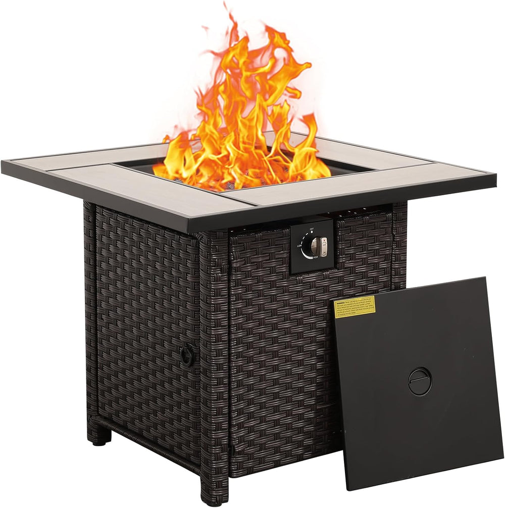 50000 BTU Brown Wicker Gas Fire Pit Outdoor Fire Pit Table 30 Inch Fire Pits ...