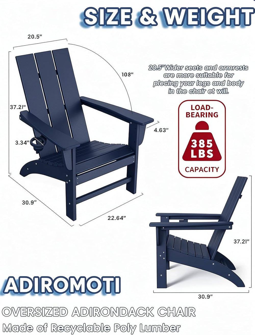 Poly Lumber Adirondack Chair, All-Weather Resistant Outdoor Patio Chairs, Loo...
