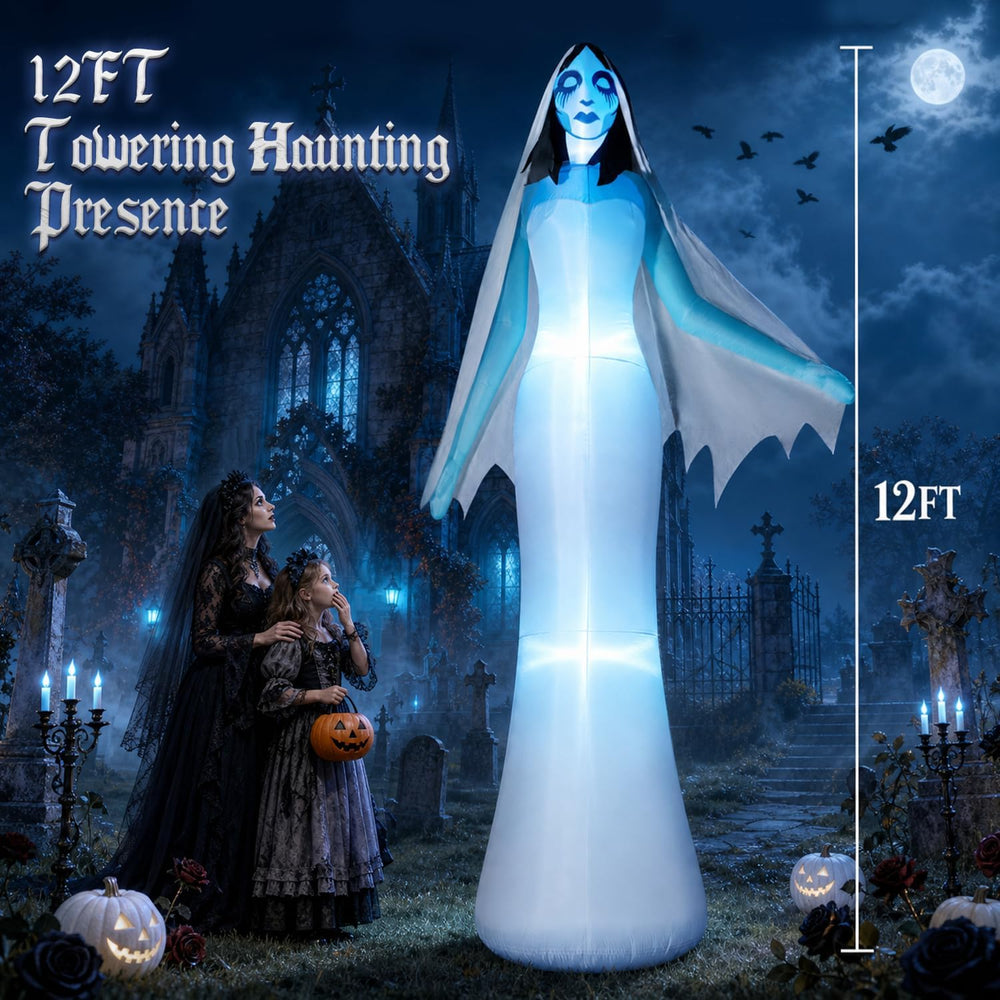 zukakii 12FT Giant Halloween Inflatables Ghost Bride with Built-in Whole-Body...