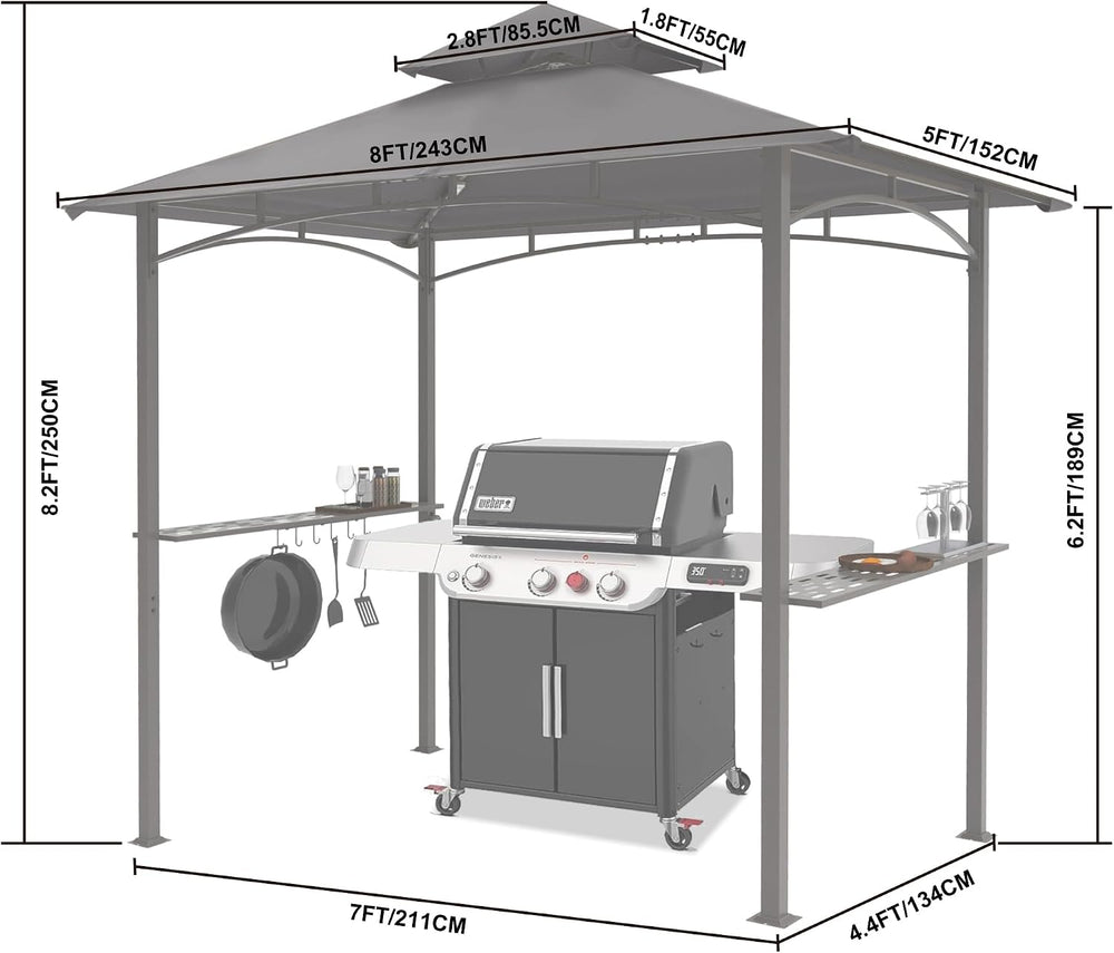 MASTERCANOPY 8 x 5 Grill Gazebo Outdoor BBQ Gazebo Canopy with 2 LED Lights (...