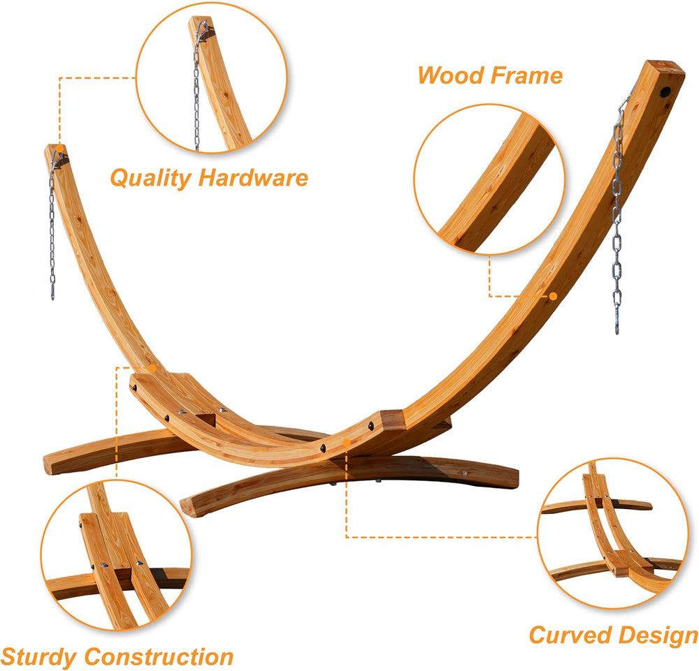 Lazy Daze 12 FT Double Quilted Hammock and 13 FT Natural Wood Arc Stand