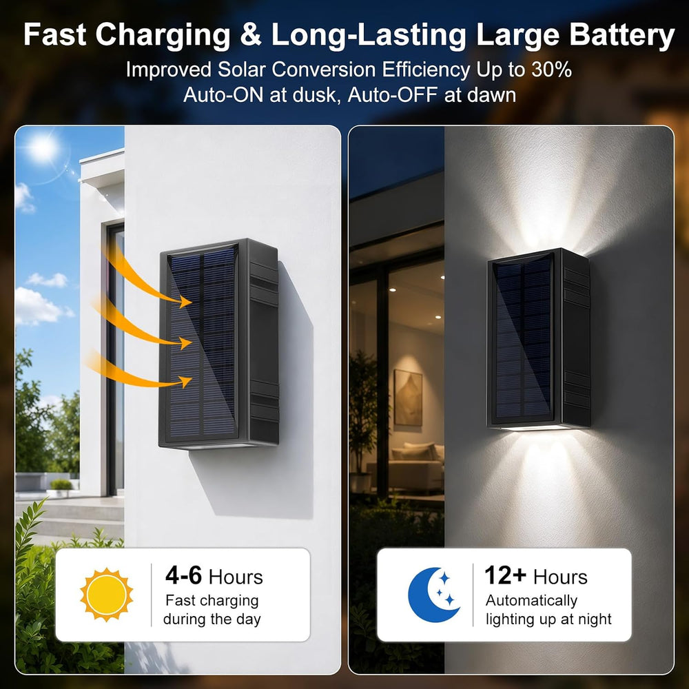 Lacasa 2 Pack Solar Wall Lights Outdoor 2 Colors in 1 Lighting Wall Sconces