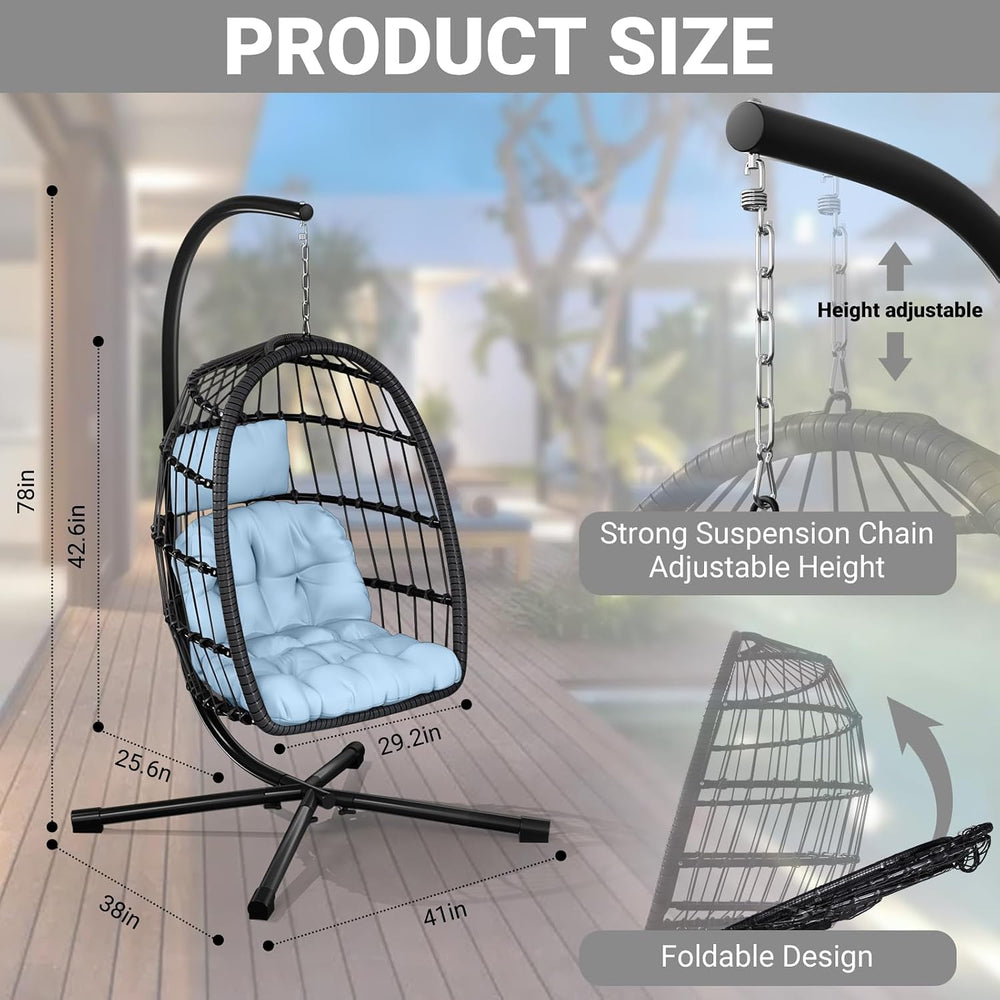 CHABATREE Egg Chair with Stand,Patio Rattan Wicker Hanging Swing Egg Chair Ha...