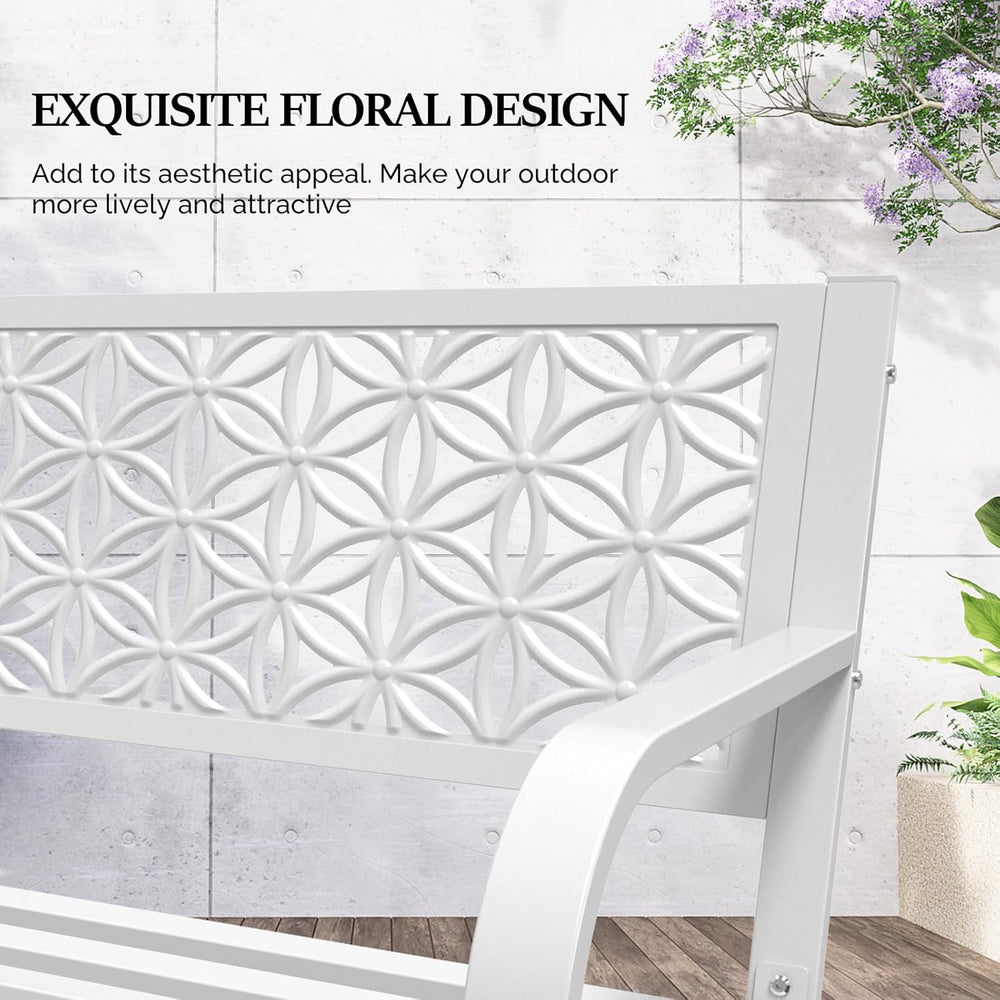 VINGLI 50" Outdoor Bench Metal with Floral Back, Garden Bench Front Porc...