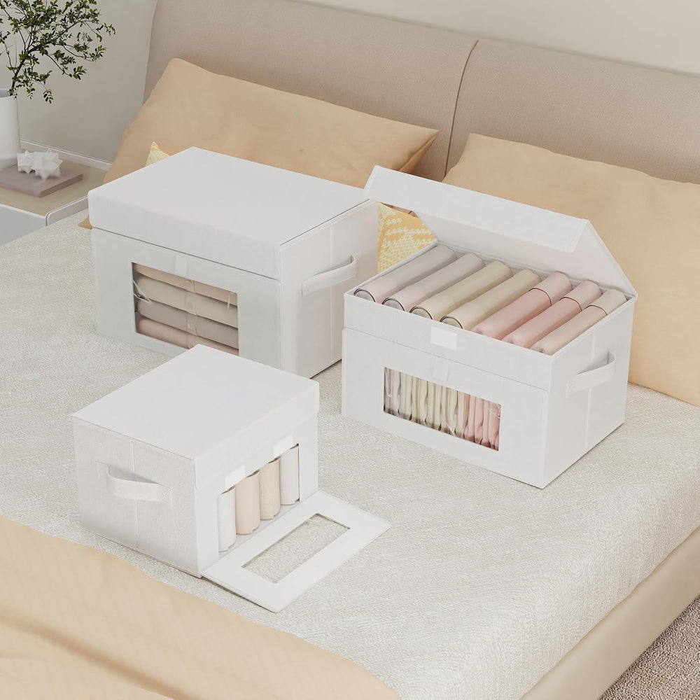 Transparent Window Storage Bins, 4 Pack, White, 13x9x7.9 In