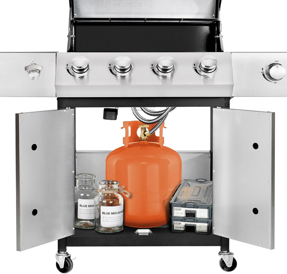 Kendane 4-Burner Propane Gas BBQ Grill with Side Burner, Barbecue Gas Grill w...