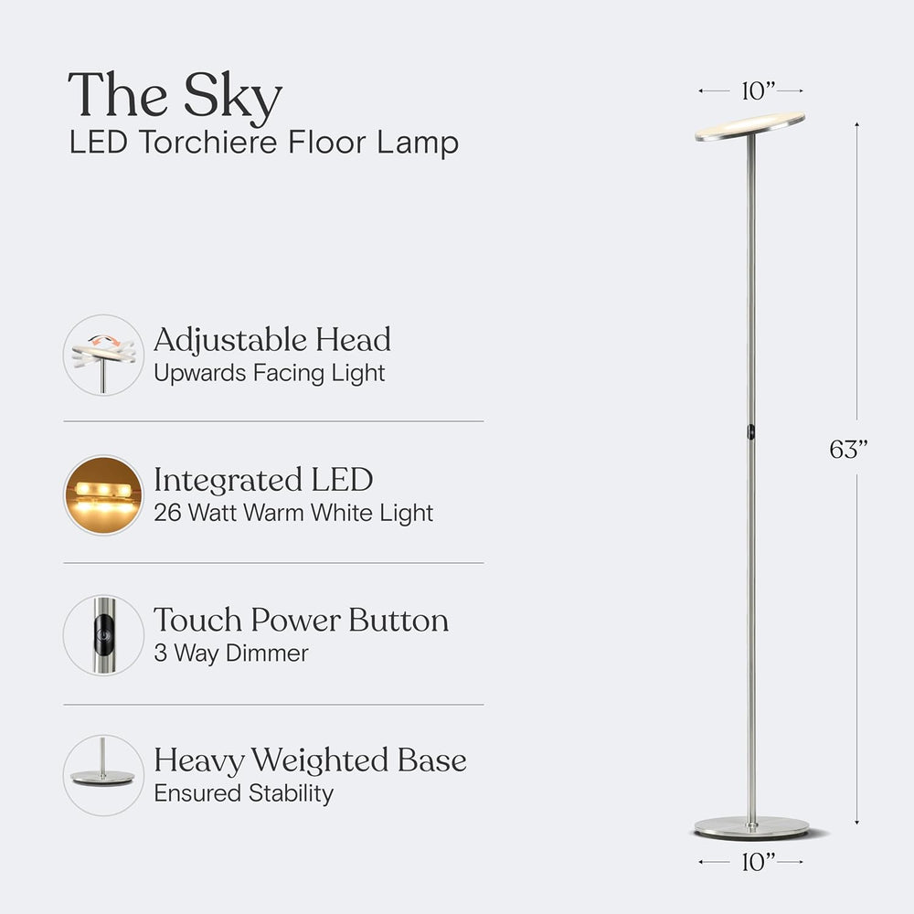 Brightech Sky LED Floor lamp, Torchiere Super Bright Floor Lamp for Living Ro...