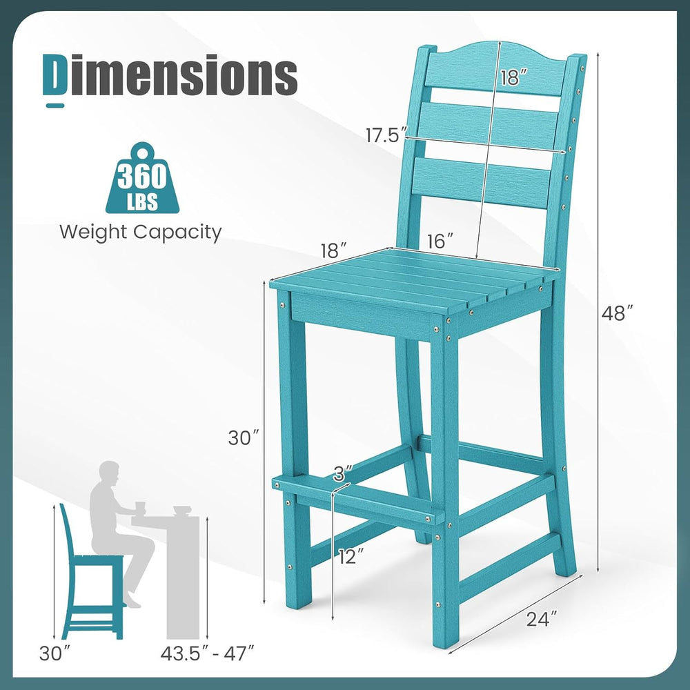 Tangkula Patio HDPE Barstool, Outdoor High Top Bar Chair w/Backrest & Foo...