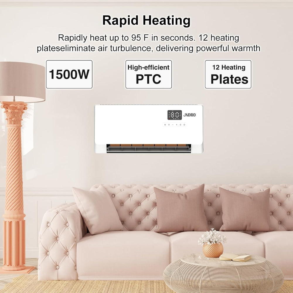 24-Inch Wall Mounted Electric Heater - 1500W Indoor Space Heater with LED Dis...