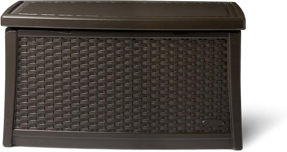 Suncast 30 Gallon Resin Outdoor Patio End Table Storage Box, Java, Made in th...