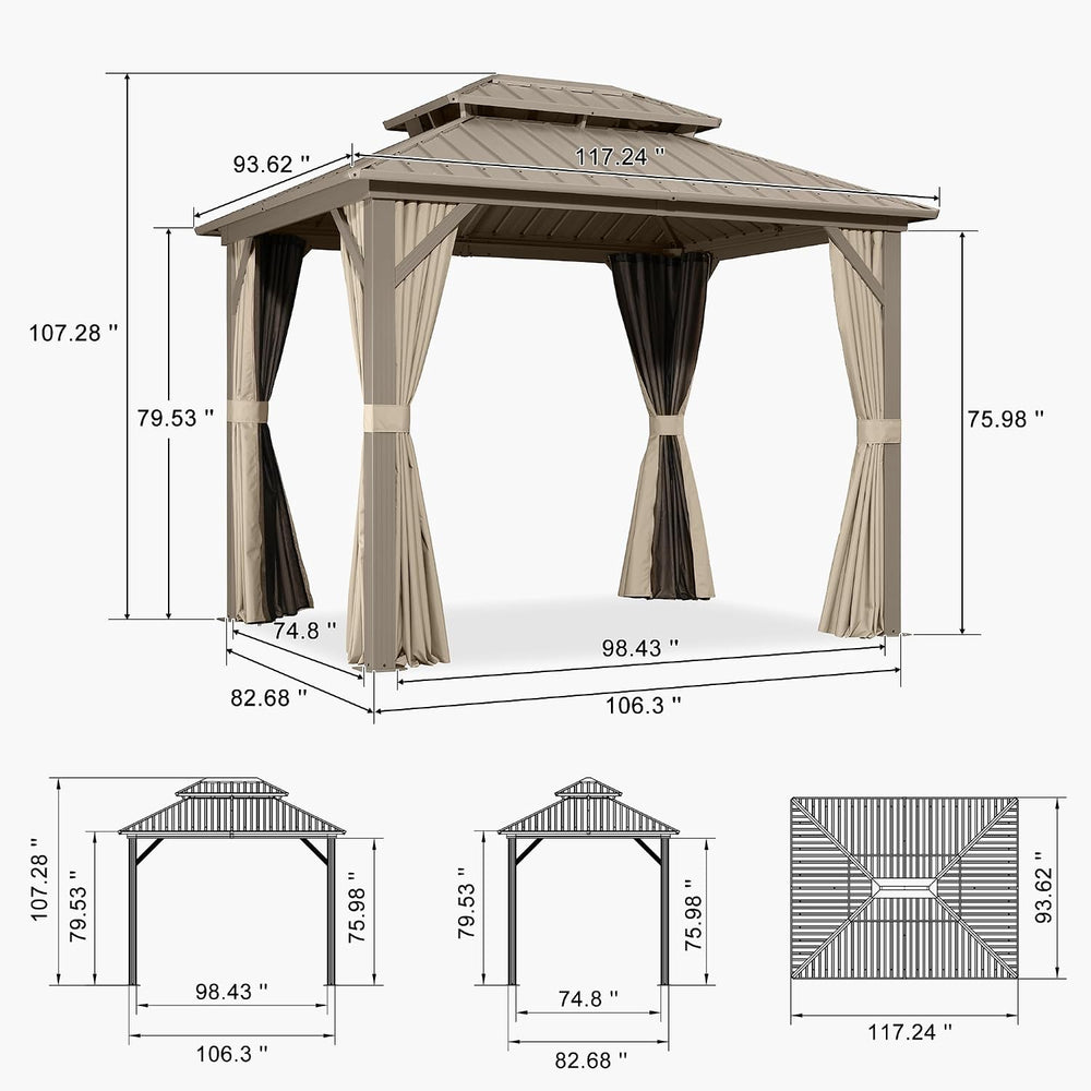 PURPLE LEAF Outdoor Hardtop Gazebo 8' x 10' Champagne Aluminum Structure