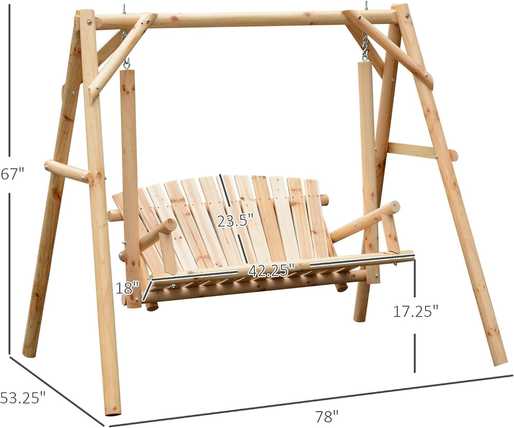 Outsunny 2-Seat Porch Swing w/Stand Wooden Patio Swing Chair Bench Natural
