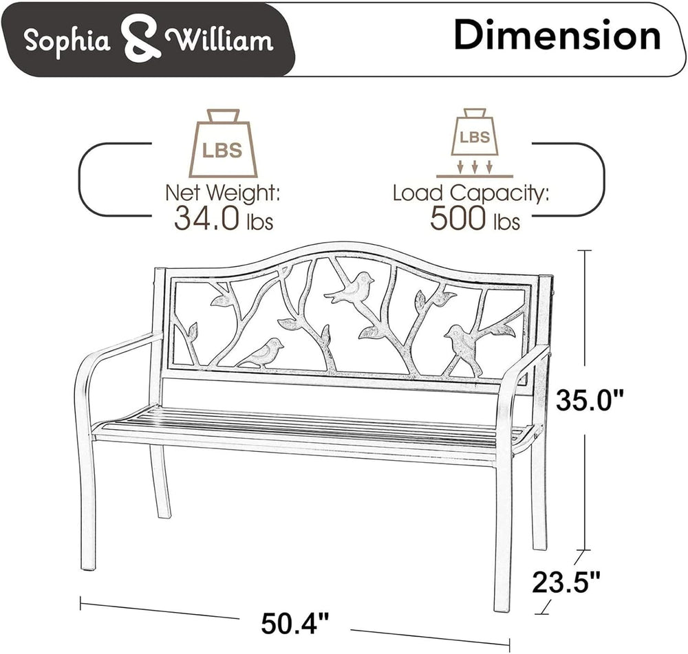 Sophia & William 50 Inches Outdoor Bench for Patio and Park, Bird Bronze