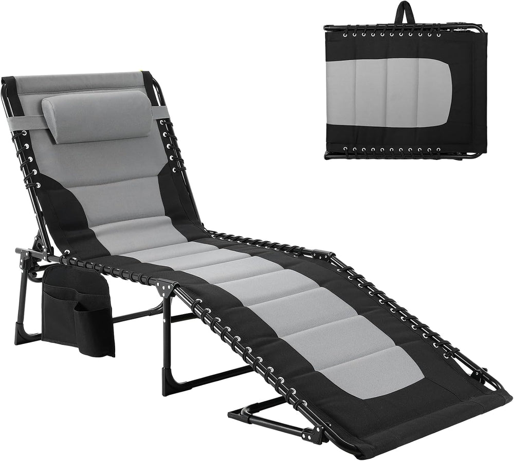 TLSUNNY Padded Folding Lounge Chair with Pillow & Side Pocket