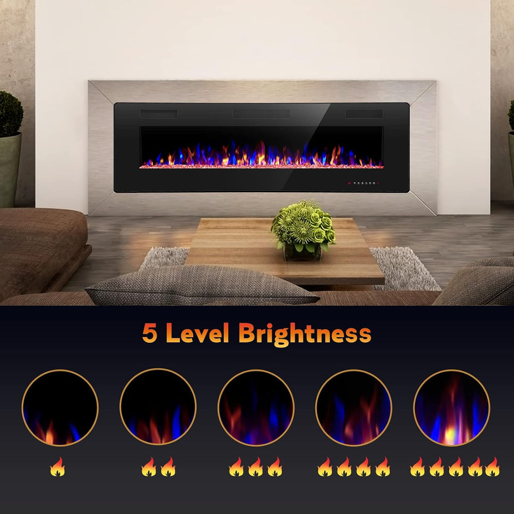 R.W.FLAME 60" Recessed and Wall Mounted Electric Fireplace, Low Noise, F...