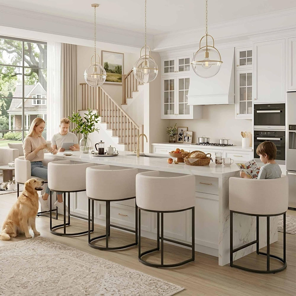 HNY Modern Counter Height Bar Stools Set of 4, 24" Linen Counter Stools ...