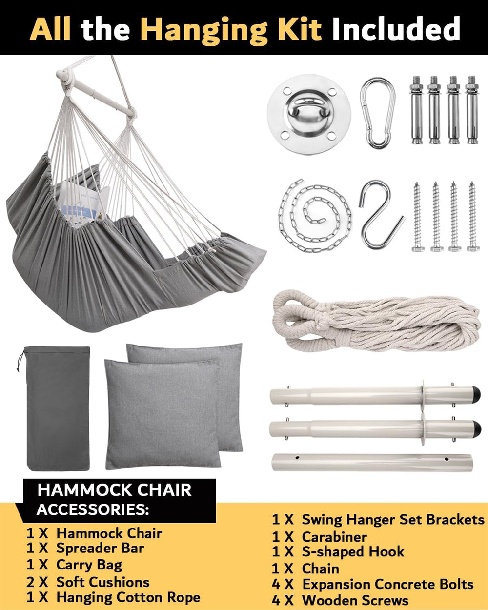 ADVOKAIR Hanging Hammock Chair Large Swing Chair with Foot Rest and Hardware,...