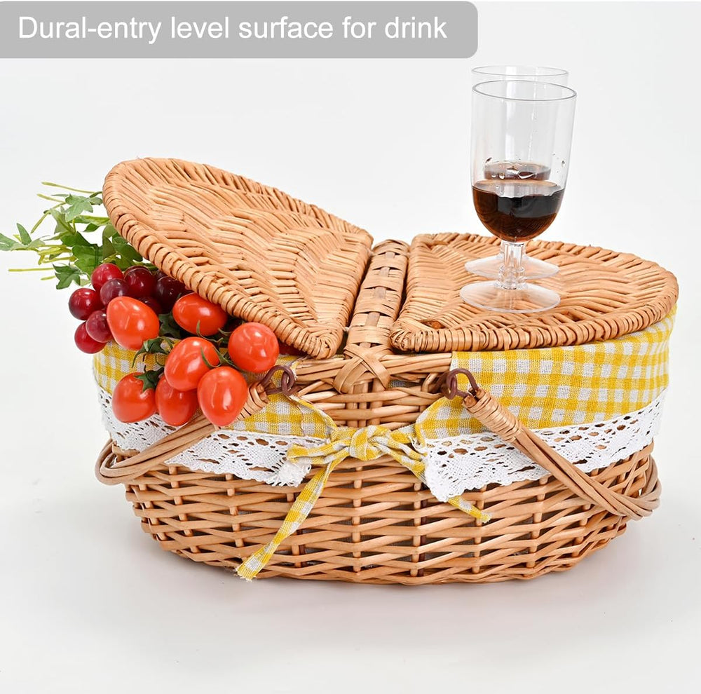 Large 15.4" Wicker Picnic Basket with Removable Liner Empty Picnic Baske...