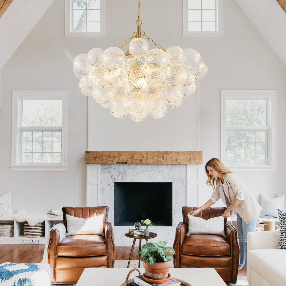 MEIXISUE Modern Glass Chandelier,9 Light Nordic Bubble Ball Swirled Glass Glo...