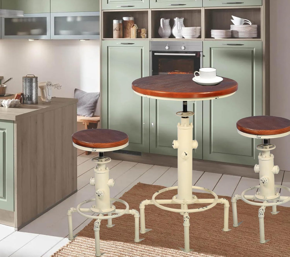 Topower 3 Piece Pub bar Set Vintage Industrial Round bar Table and Stools for...