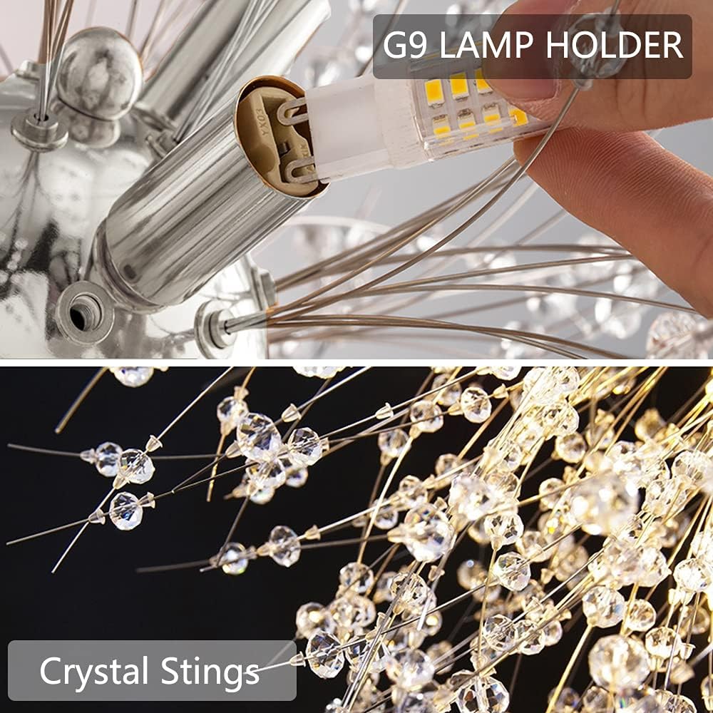 Modern Crystal Chandeliers 9-Light Chrome Dandelion Light Fixture,Firework Ch...