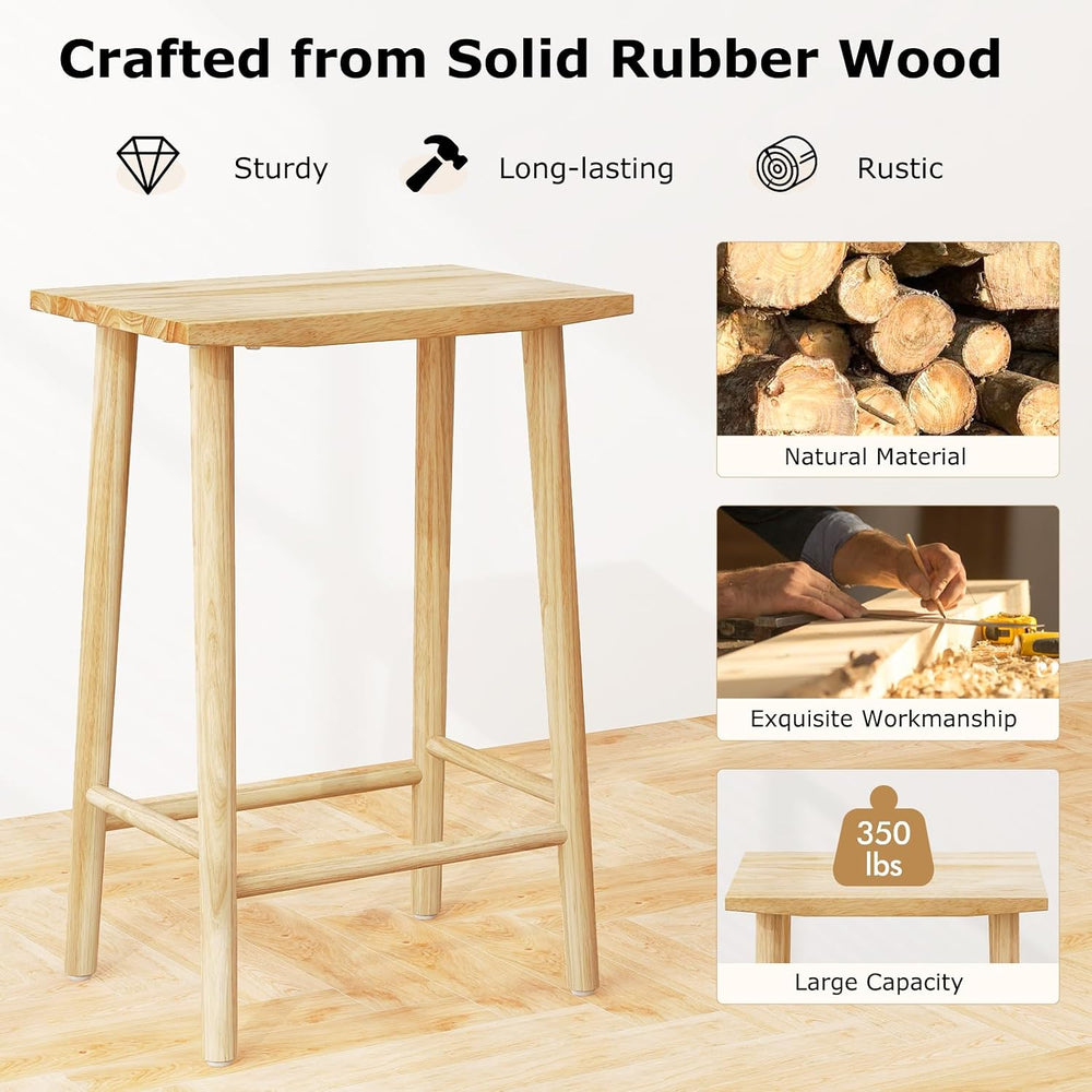 GIANTEX 25.5" Wooden Bar Stools Set of 2, Farmhouse Backless Counter Hei...