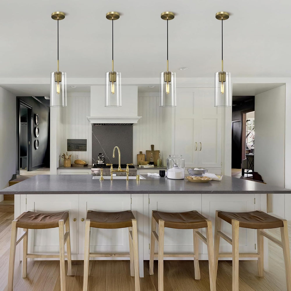 Modern Brass Pendant Lights Kitchen Island Glass Pendant Light Fixtures, 9.5&...