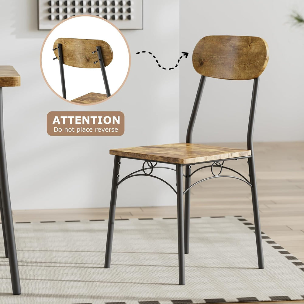 VECELO 3 Piece Small Dining Table Set for 2, Metal and Wood Square Kitchen Di...