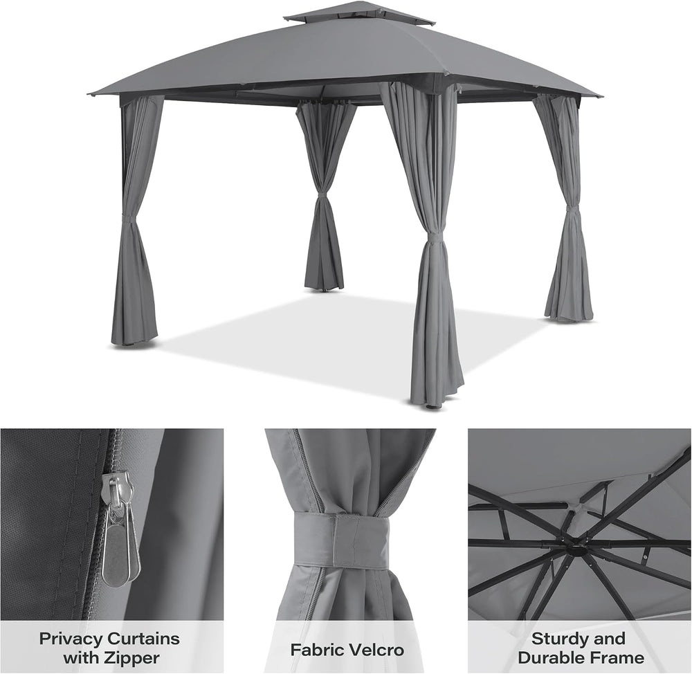 LAUSAINT HOME 10x10 Patio Arc Gazebo Outdoor Canopy Tent with Curtains, Soft ...