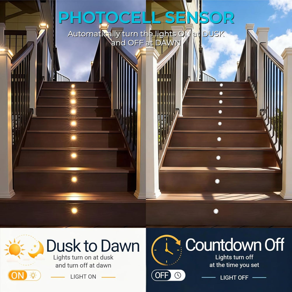 20 Pack Dimmable Recessed Deck Stair Lighting All-in-one with Timer Photocell...