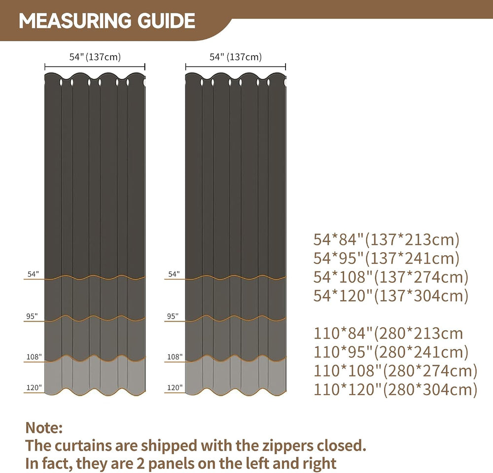 Outdoor Curtains for Patio Waterproof, Zipper Design 2 Panels Privacy Weather...
