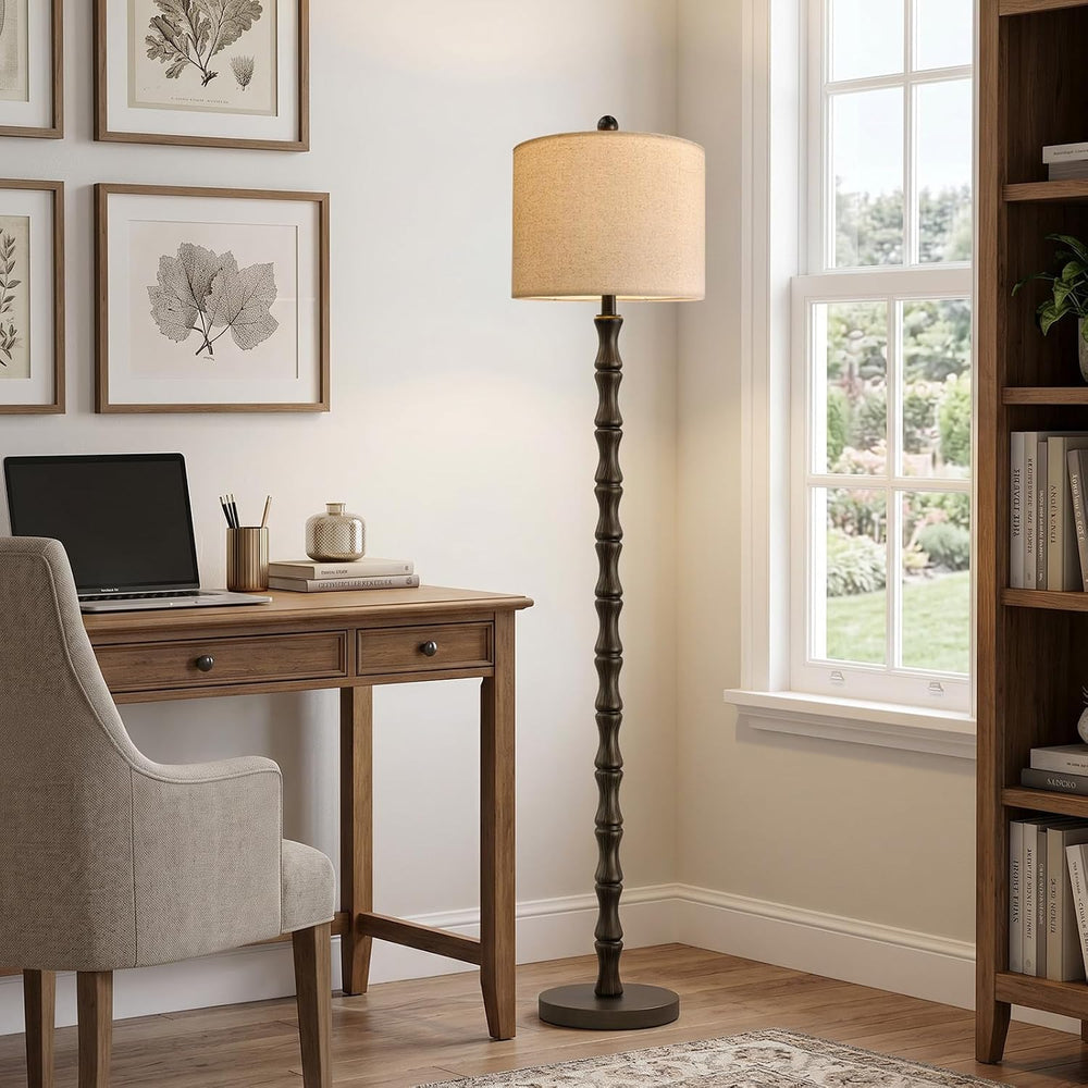 62" Farmhouse Floor Lamp for Living Room, Rustic Standing Lamp with Line...