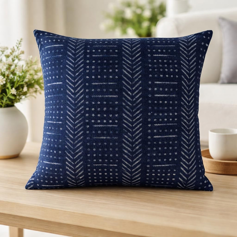 Trade Star 100% Cotton Handloomed Mudcloth Cushion Cover Indigo Hand Block Pr...