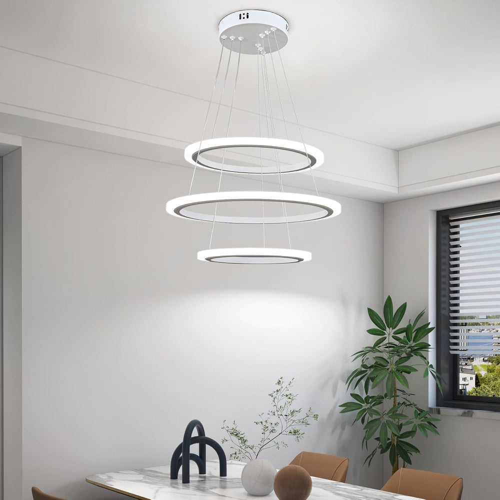 O'NEELDY Modern LED Chandeliers White Pendant Light Fixture 3 Ring Flush ...